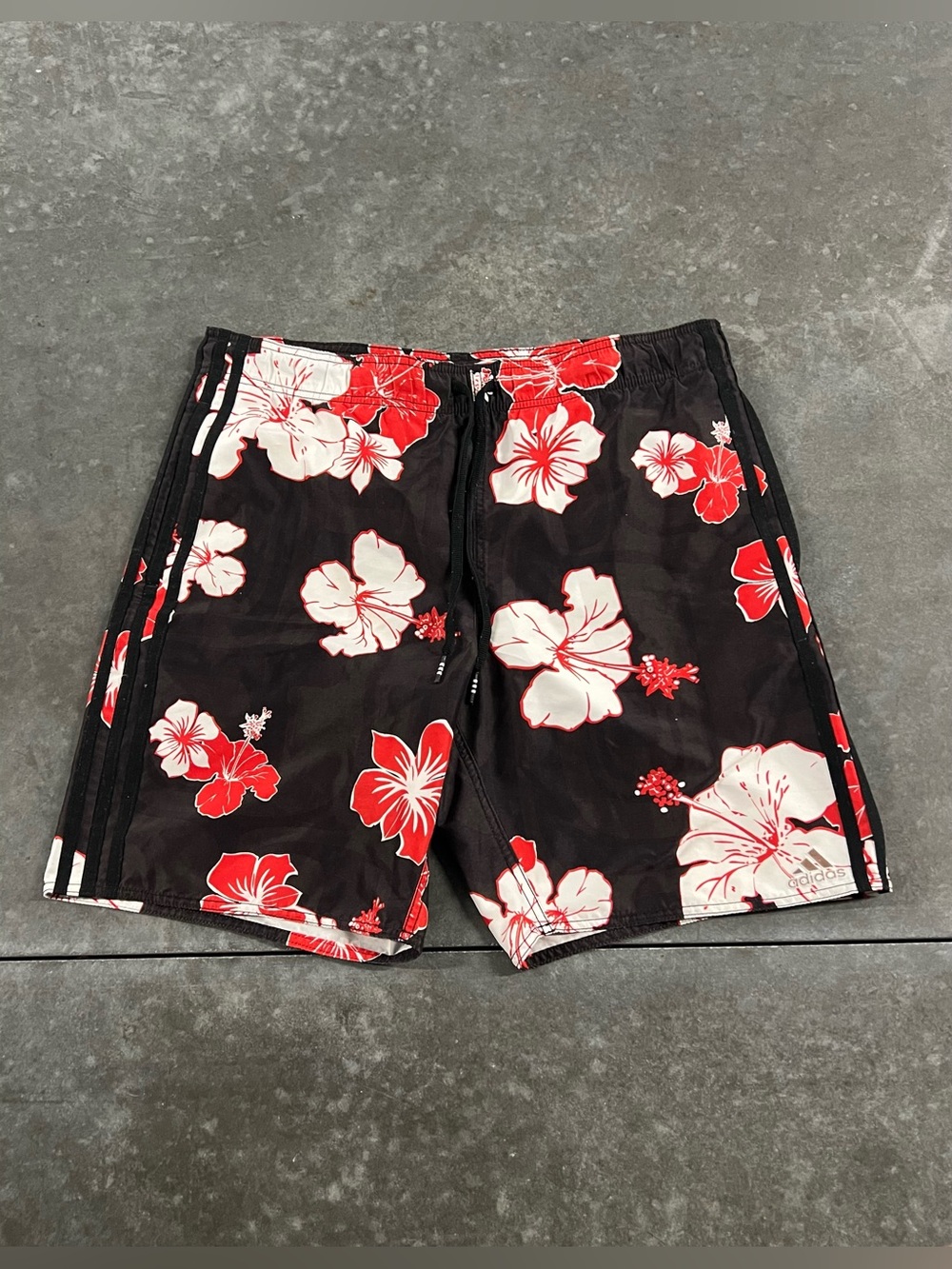 Adidas Floral Hibiscus Board Shorts Black Red White Swim Trunks Size 32